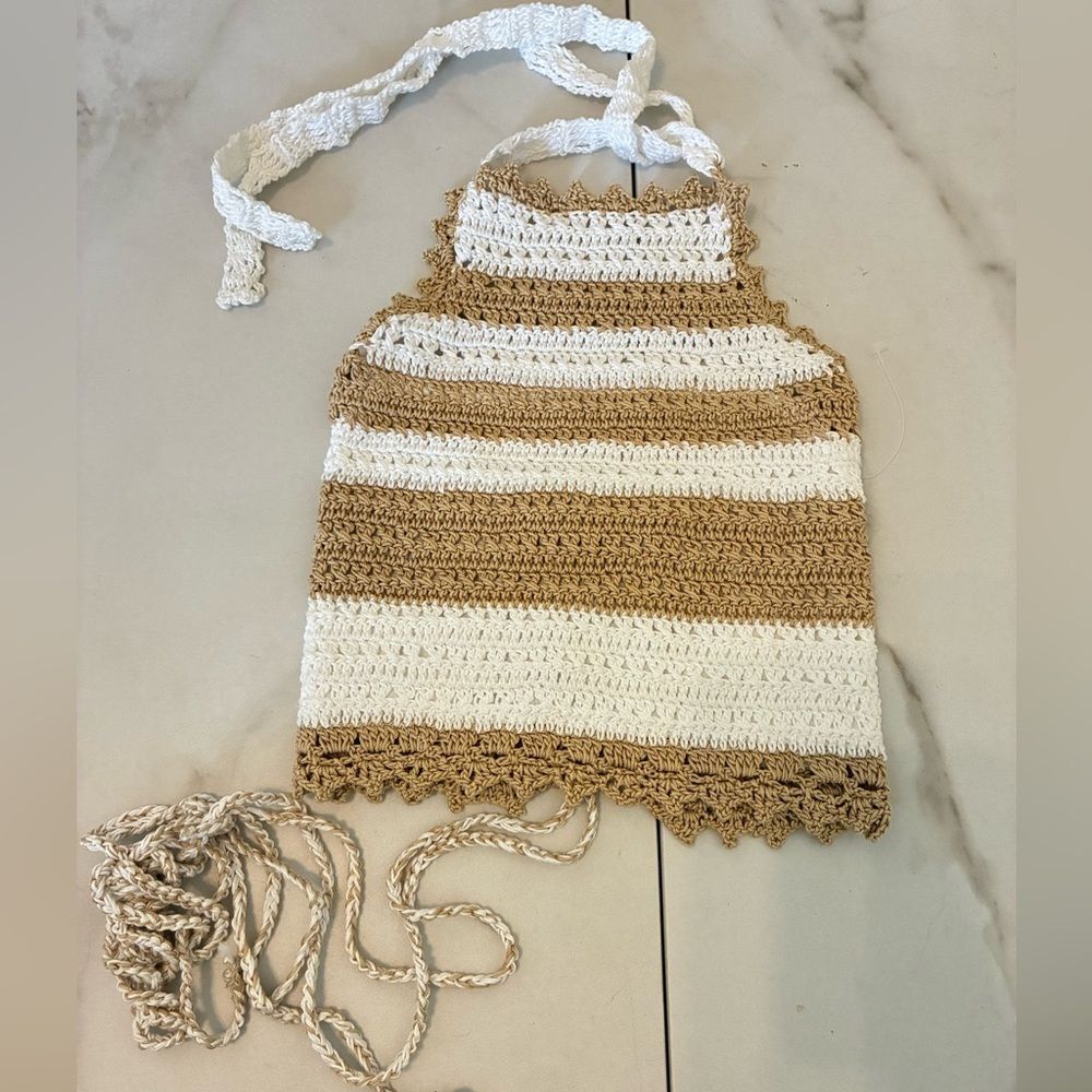 New Anthropologie PilyQ Striped Crochet Halter Swim Bikini Top